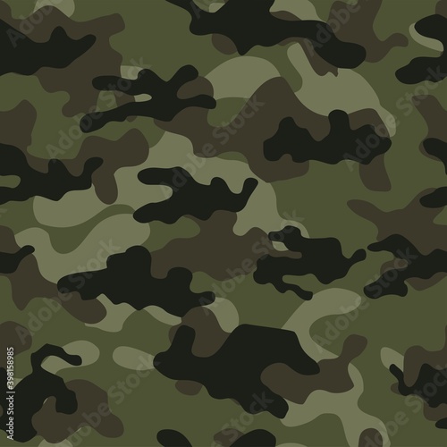 Green camouflage pattern military texture on textile. Repeat print. Fashionable background. Vector