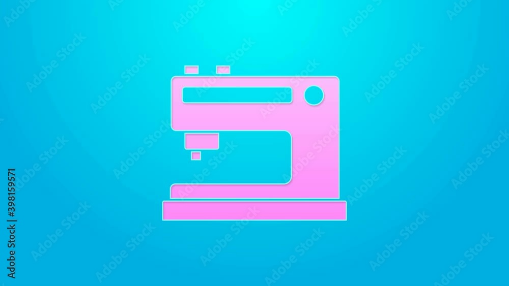 Pink line Sewing machine icon isolated on blue background. 4K Video motion graphic animation Pink line Sewing machine icon isolated on blue background. 4K Video motion graphic animation