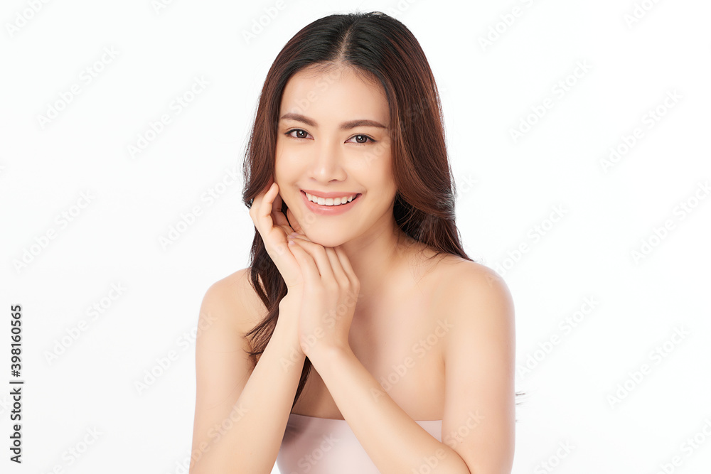 Beautiful Young asian Woman with Clean Fresh Skin, on Pink background, Face care, Facial treatment. Cosmetology, beauty and spa. Asian women portrait Beautiful Young asian Woman with Clean Fresh Skin, on Pink background, Face care, Facial treatment. Cosmetology, beauty and spa. Asian women portrait