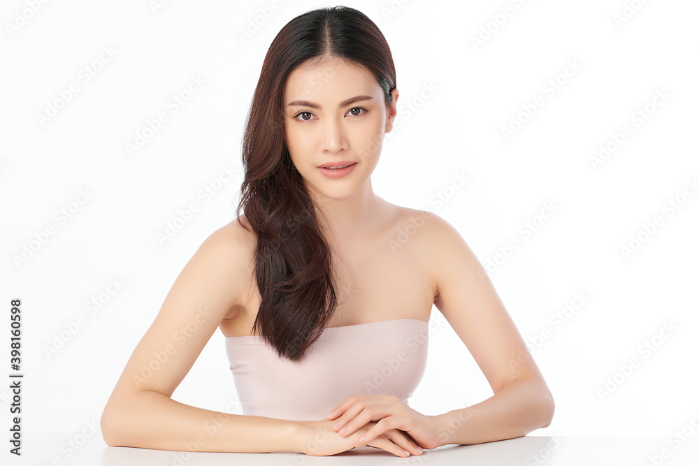 Beautiful Young asian Woman with Clean Fresh Skin, on Pink background, Face care, Facial treatment. Cosmetology, beauty and spa. Asian women portrait Beautiful Young asian Woman with Clean Fresh Skin, on Pink background, Face care, Facial treatment. Cosmetology, beauty and spa. Asian women portrait