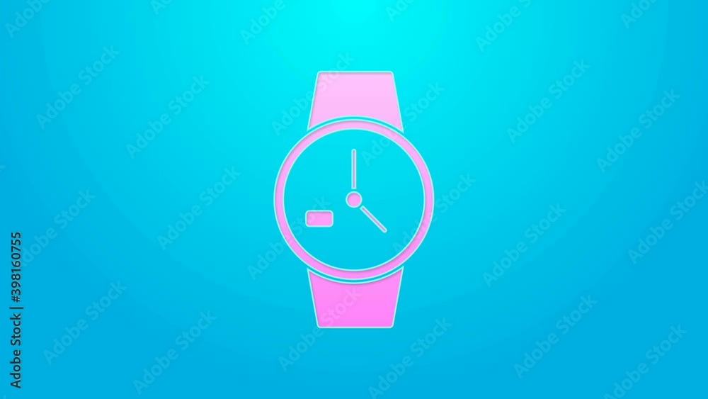 Pink line Wrist watch icon isolated on blue background. Wristwatch icon. 4K Video motion graphic animation Pink line Wrist watch icon isolated on blue background. Wristwatch icon. 4K Video motion graphic animation