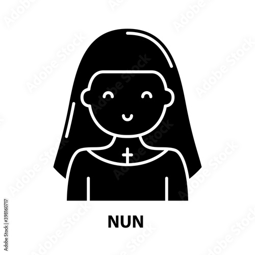 nun icon, black vector sign with editable strokes, concept illustration