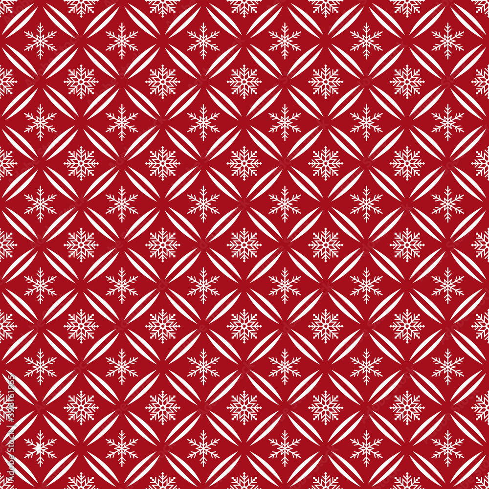 White Christmas snowflake seamless pattern on red background