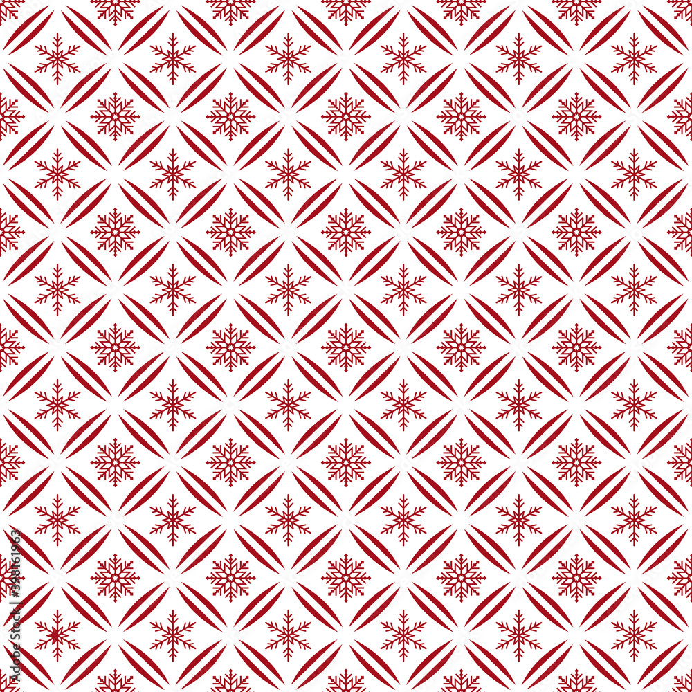 Red Christmas snowflake seamless pattern on white background