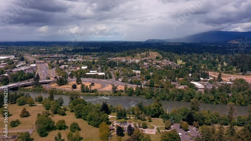 Wallpaper Mural Aerial View Of Willamette River And I-105 Highway In Eugene, Oregon - drone shot Torontodigital.ca