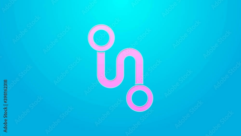 Pink line Route location icon isolated on blue background. Map pointer sign. Concept of path or road. GPS navigator. 4K Video motion graphic animation Pink line Route location icon isolated on blue background. Map pointer sign. Concept of path or road. GPS navigator. 4K Video motion graphic animation