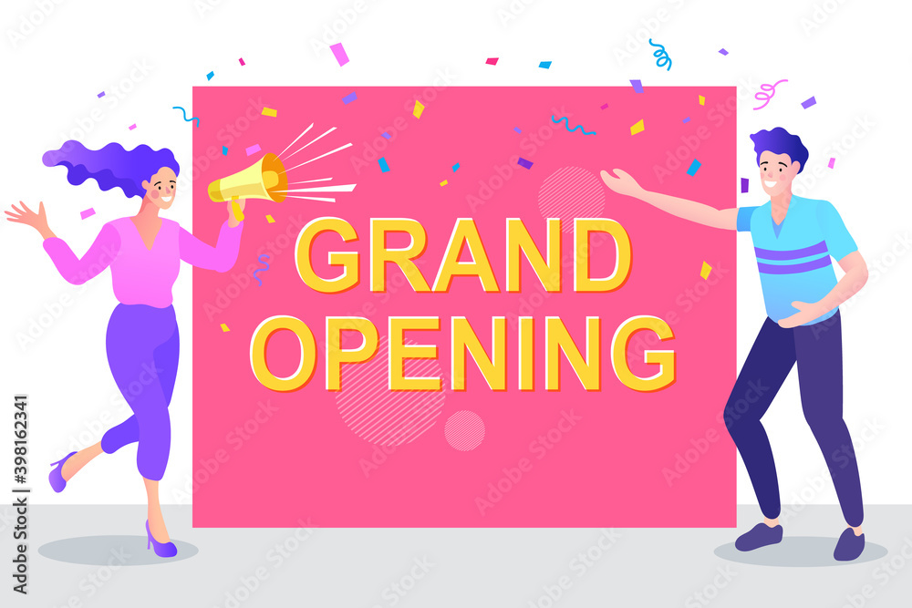 Grand opening flyer, marketing or banner background template. Grand opening event decoration party template.