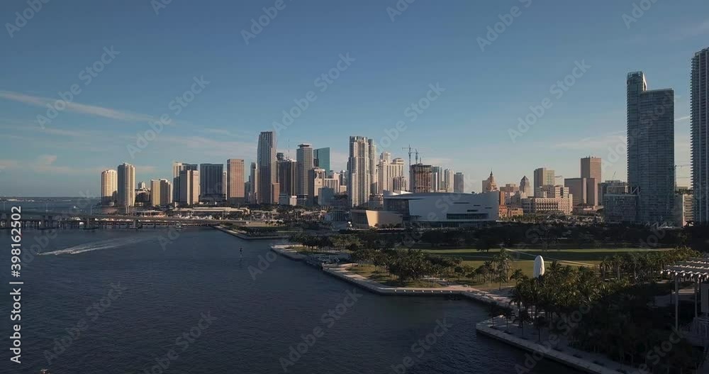 miami drone shot of skyline cityscape during sunset miami drone shot of skyline cityscape during sunset