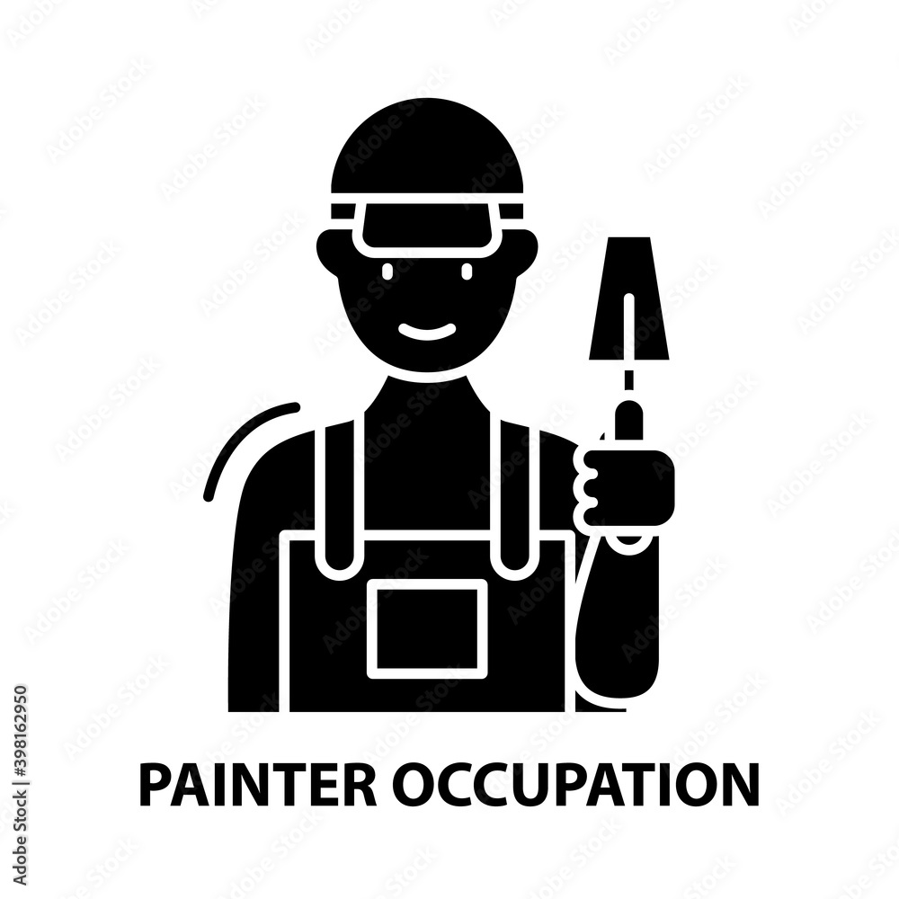 painter occupation icon, black vector sign with editable strokes, concept illustration painter occupation icon, black vector sign with editable strokes, concept illustration
