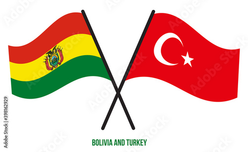 Bolivia and Turkey Flags Crossed And Waving Flat Style. Official Proportion. Correct Colors.