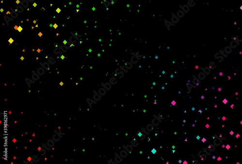 Dark multicolor, rainbow vector pattern in polygonal style with circles.