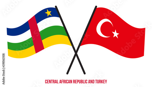 Central African Republic and Turkey Flags Crossed And Waving Flat Style. Official Proportion.