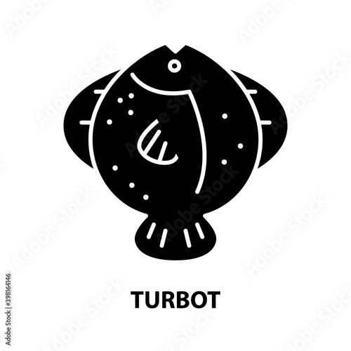 turbot icon, black vector sign with editable strokes, concept illustration