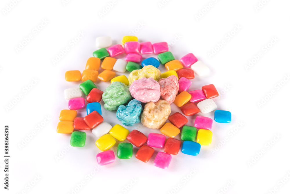 Six pieces of chewed bubble gum surrounded by unchewed squares Six pieces of chewed bubble gum surrounded by unchewed squares
