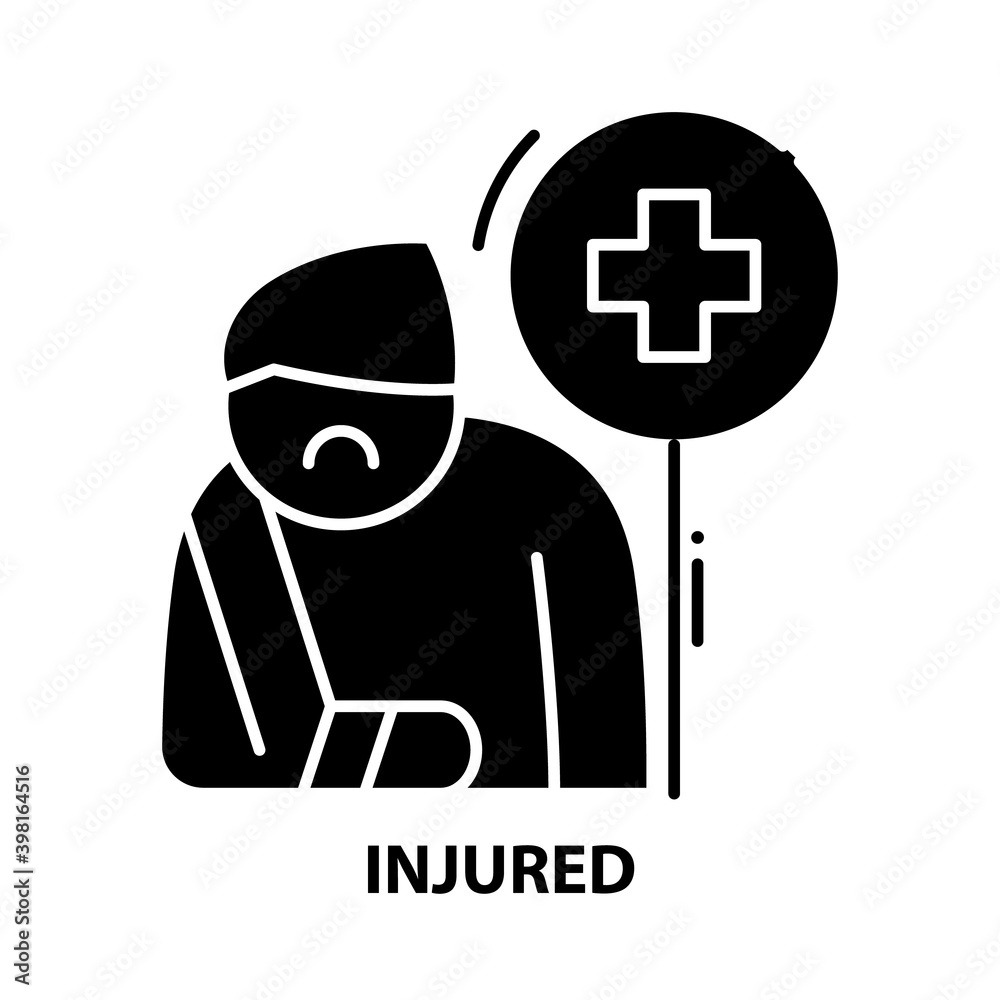 injured icon, black vector sign with editable strokes, concept illustration injured icon, black vector sign with editable strokes, concept illustration