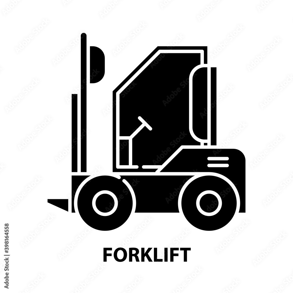 forklift symbol icon, black vector sign with editable strokes, concept illustration