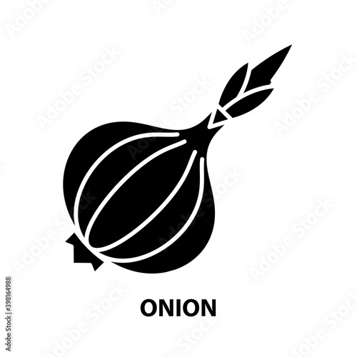 onion symbol icon, black vector sign with editable strokes, concept illustration