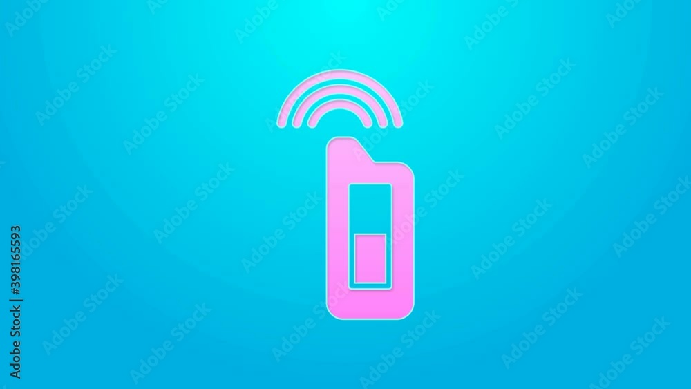 Pink line Car key with remote icon isolated on blue background. Car key and alarm system. 4K Video motion graphic animation Pink line Car key with remote icon isolated on blue background. Car key and alarm system. 4K Video motion graphic animation