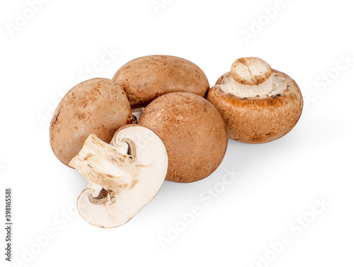 Fresh champignon mushrooms isolated on white. background