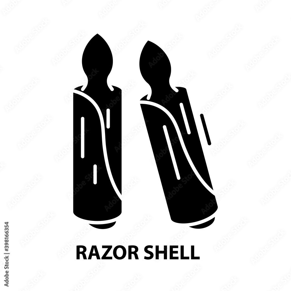 razor shell icon, black vector sign with editable strokes, concept illustration razor shell icon, black vector sign with editable strokes, concept illustration