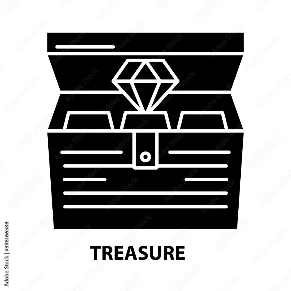 treasure icon, black vector sign with editable strokes, concept illustration treasure icon, black vector sign with editable strokes, concept illustration