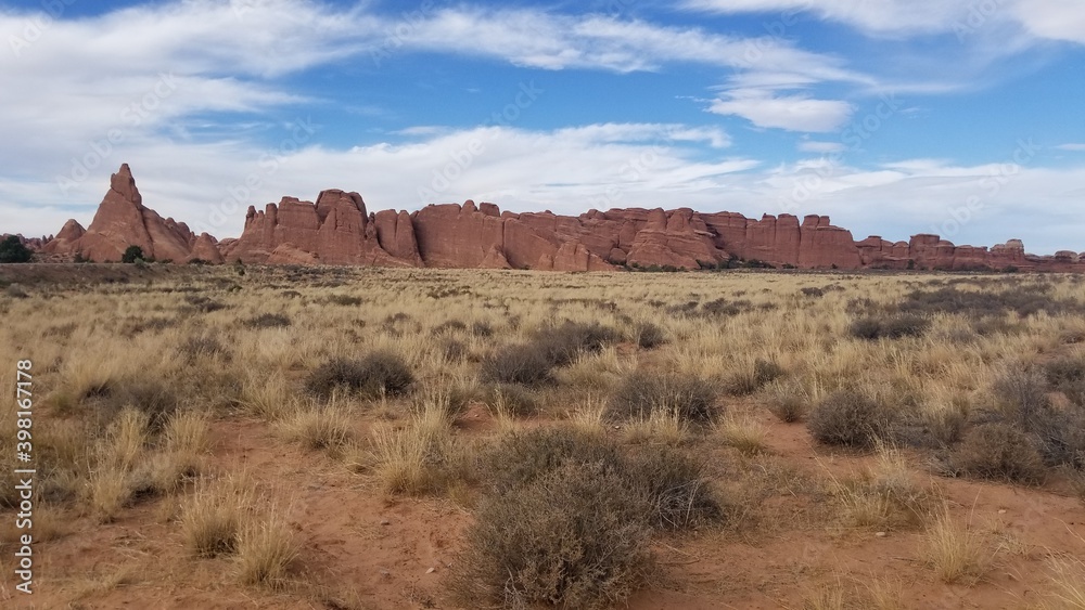 Sandstone formations in the desert at Arches National Park Sandstone formations in the desert at Arches National Park