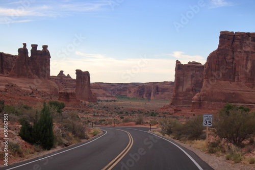 Arches National Park scenic byway passes through various sandstone formations