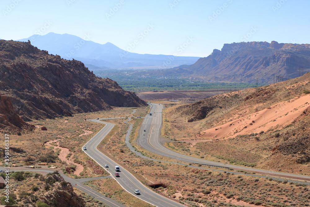 Moab Valley and the national park road, Arches National Park, Utah