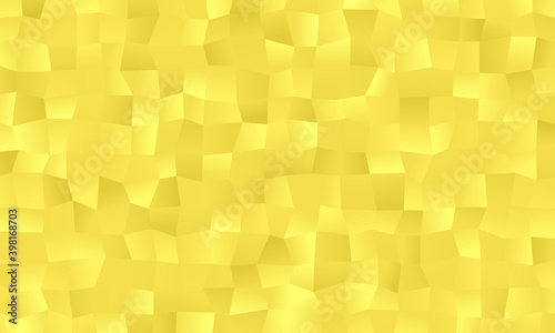 Illuminating Yellow Low Poly Pattern Background. 2021 Color Trend. Sparkling Golden Irregular Shapes. Gold Gradient Polygonal Texture. Glowing 3D Geometric Surface. 