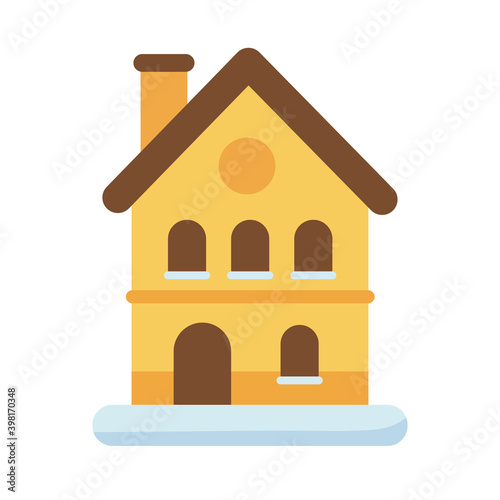 cute house with chimney and snow flat style icon