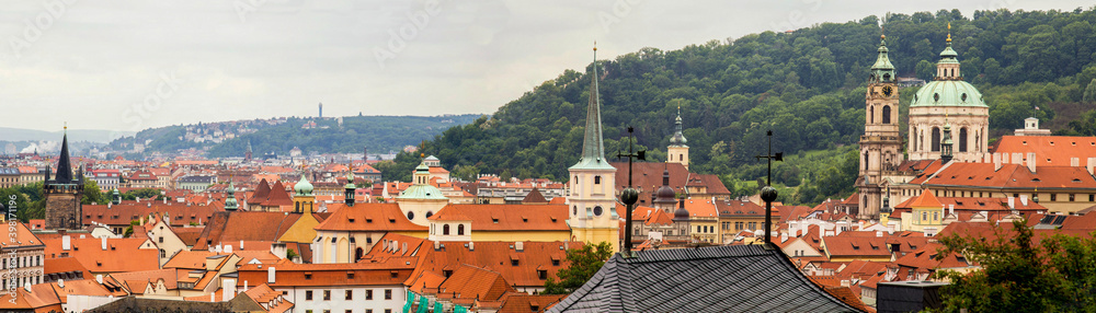 View of the old houses and roofs of the city of Prague