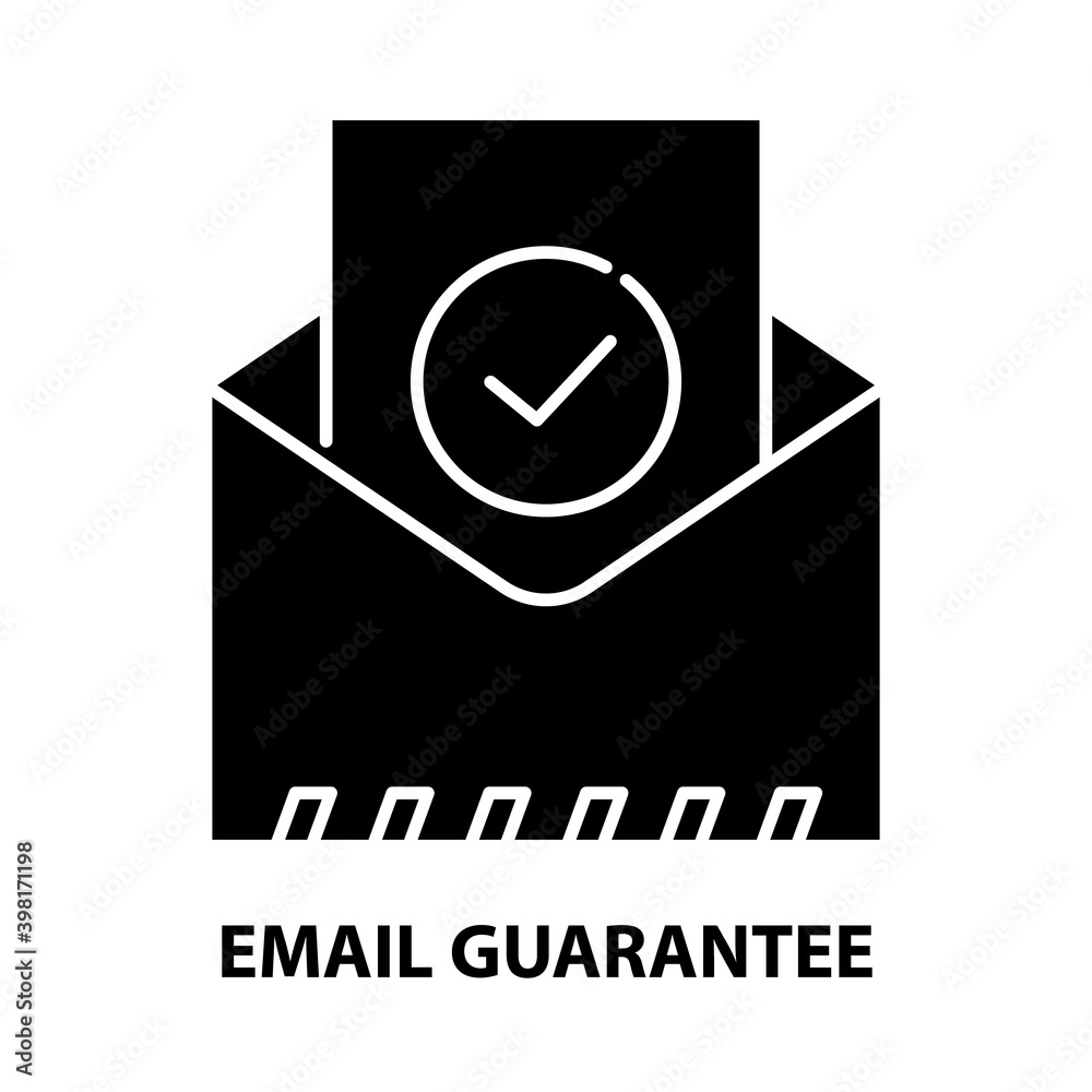 email guarantee icon, black vector sign with editable strokes, concept illustration email guarantee icon, black vector sign with editable strokes, concept illustration