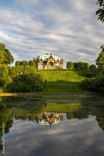 Public garden with Zwingergaarden pond in the center of Dresden