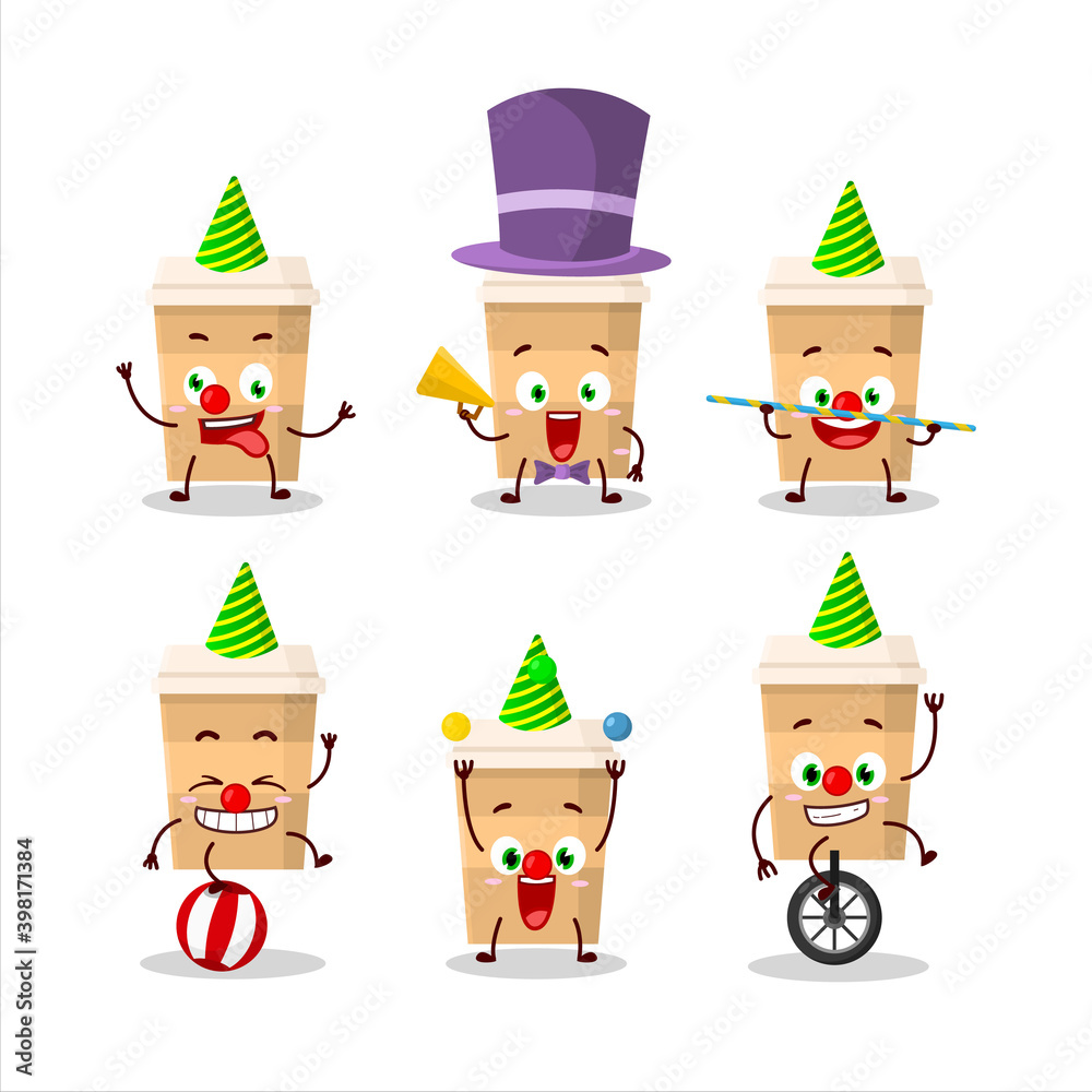 Cartoon character of new coffee cup with various circus shows Cartoon character of new coffee cup with various circus shows