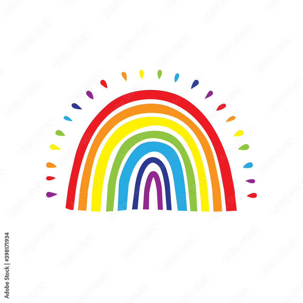 Fototapeta Rainbow logo, Cute hand drawn rainbow icon. Vector flat illustration