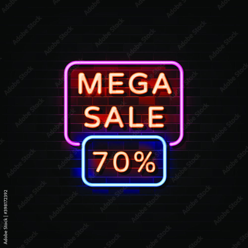 Fototapeta premium Mega Sale Neon Signs Vector. Neon Design Style