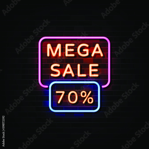 Mega Sale Neon Signs Vector. Neon Design Style