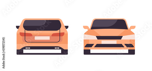 set of different angles of yellow car repair service concept vehicle view from front and rear horizontal isolated vector illustration