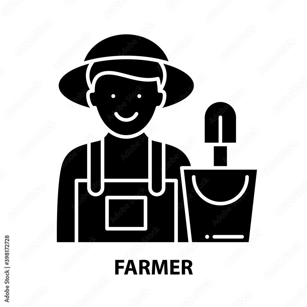farmer icon, black vector sign with editable strokes, concept illustration farmer icon, black vector sign with editable strokes, concept illustration