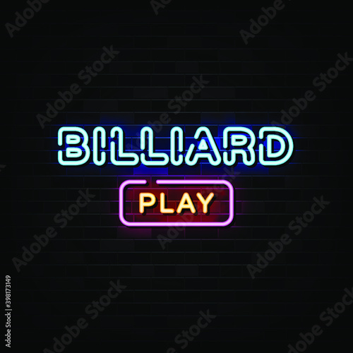 Billiard Play Game Neon Signs Vector. Design Template Neon Style