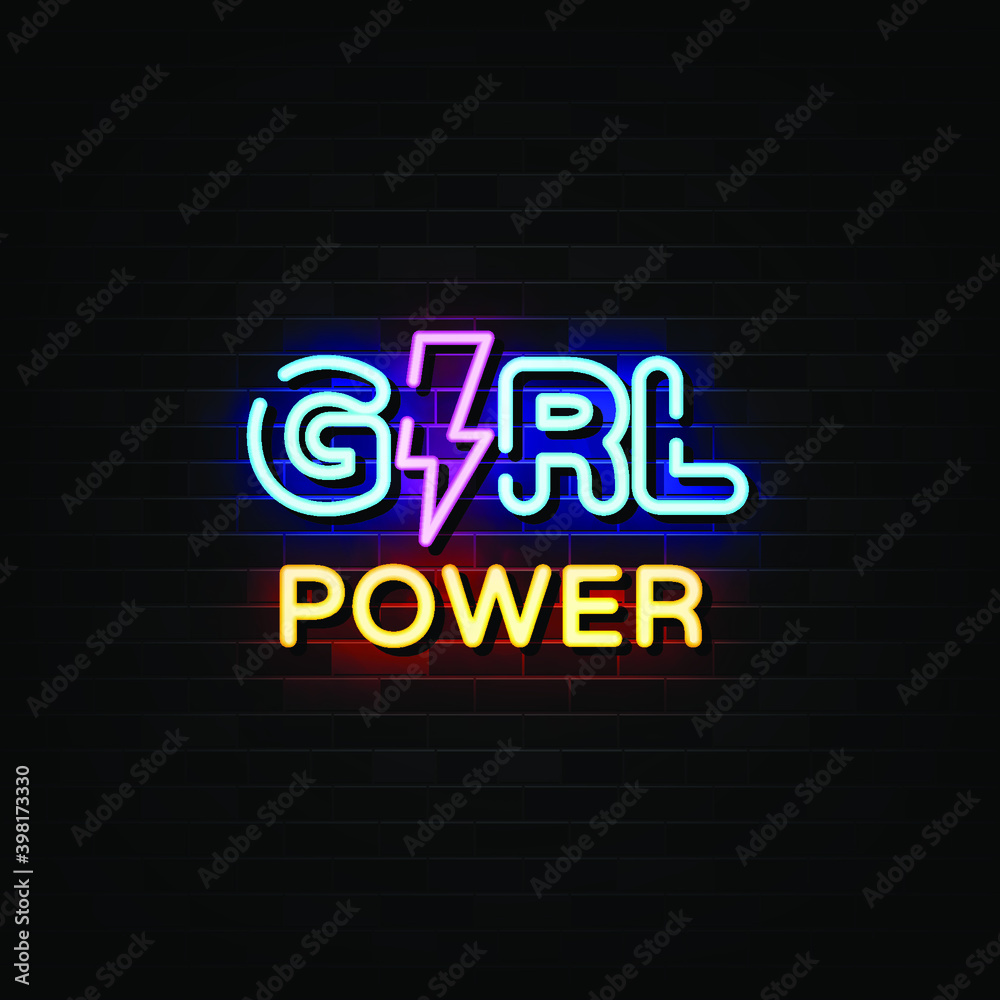Girl Power Neon Signs Vector. Design Template Neon Style