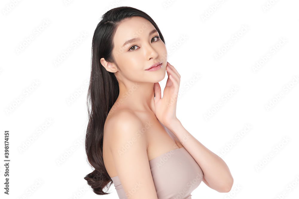 Beautiful Young asian Woman with Clean Fresh Skin, on Pink background, Face care, Facial treatment. Cosmetology, beauty and spa. Asian women portrait Beautiful Young asian Woman with Clean Fresh Skin, on Pink background, Face care, Facial treatment. Cosmetology, beauty and spa. Asian women portrait