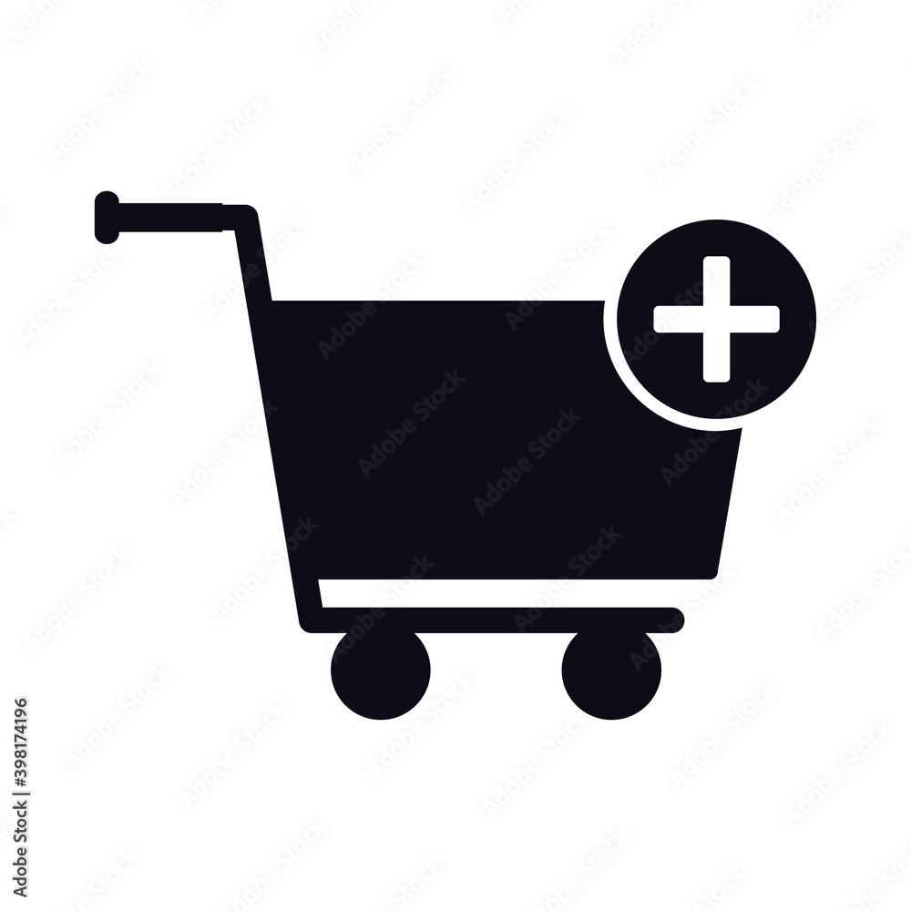 shopping cart trolley with pluss symbol line style icon shopping cart trolley with pluss symbol line style icon