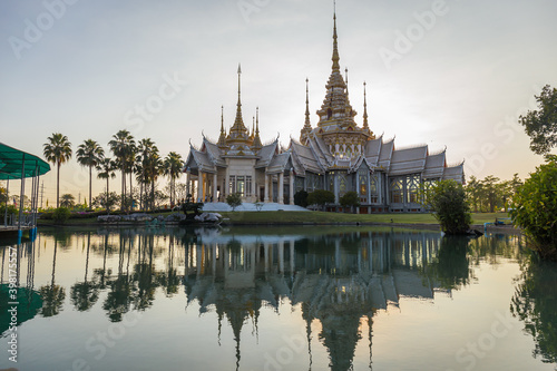 Landscape view Landmark of Nakhon ratchasima Temple at Wat Non Kum in Amphoe Sikhiu, Thailand at sunset time