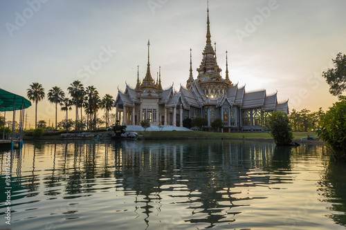 Landscape view Landmark of Nakhon ratchasima Temple at Wat Non Kum in Amphoe Sikhiu, Thailand at sunset time photo