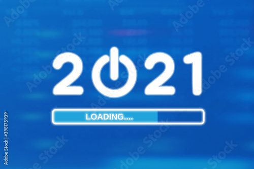Loading New Year 2021 on blue background. Start to 2021 concept. 