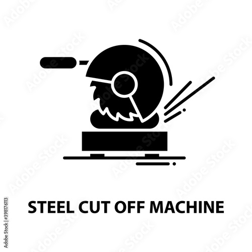 steel cut off machine symbol icon, black vector sign with editable strokes, concept illustration
