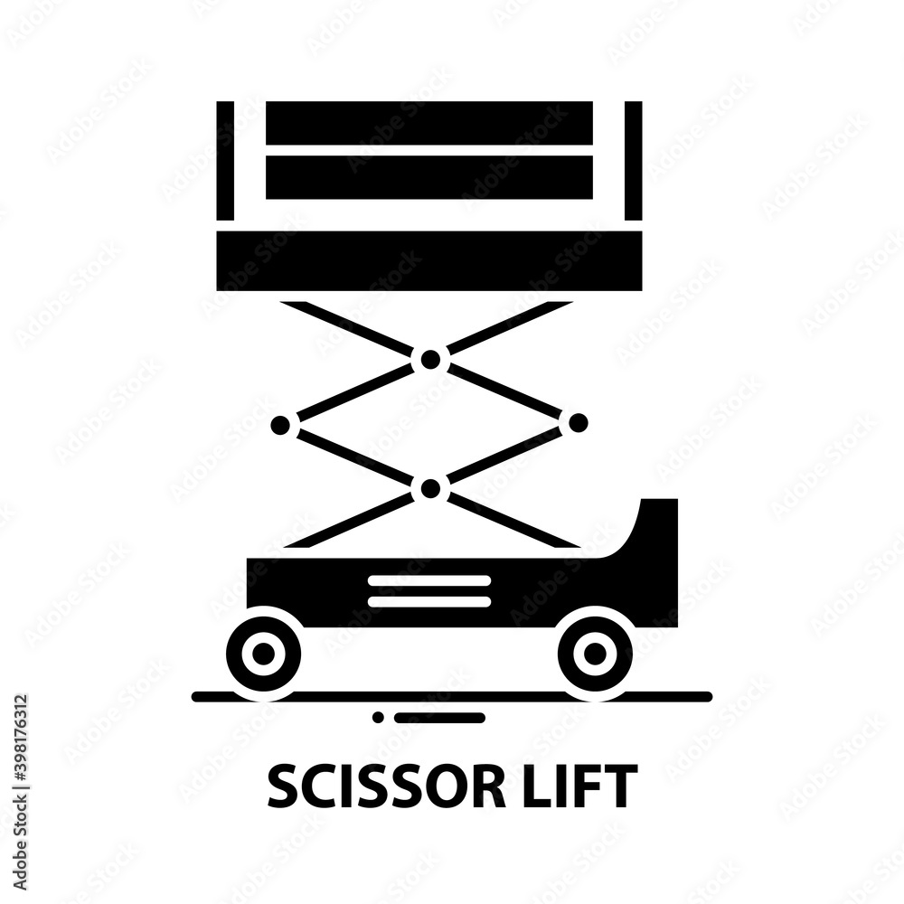scissor lift icon, black vector sign with editable strokes, concept illustration scissor lift icon, black vector sign with editable strokes, concept illustration