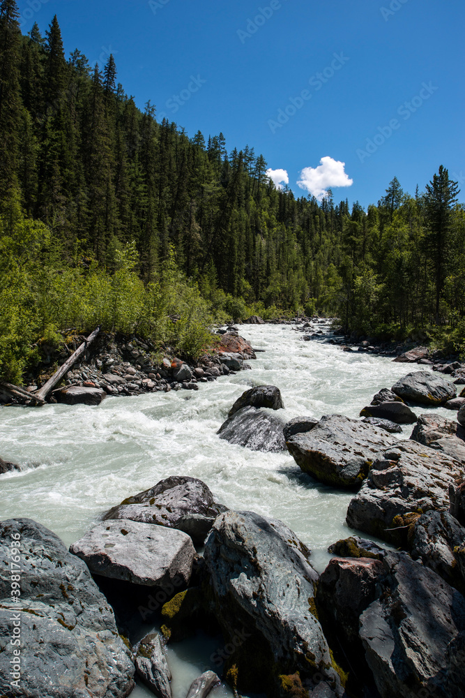the alarmingly bubbling white mountain river of the Altai-Akkem the alarmingly bubbling white mountain river of the Altai-Akkem