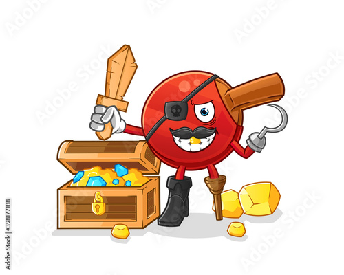 table tennis bat pirate with treasure mascot. cartoon vector